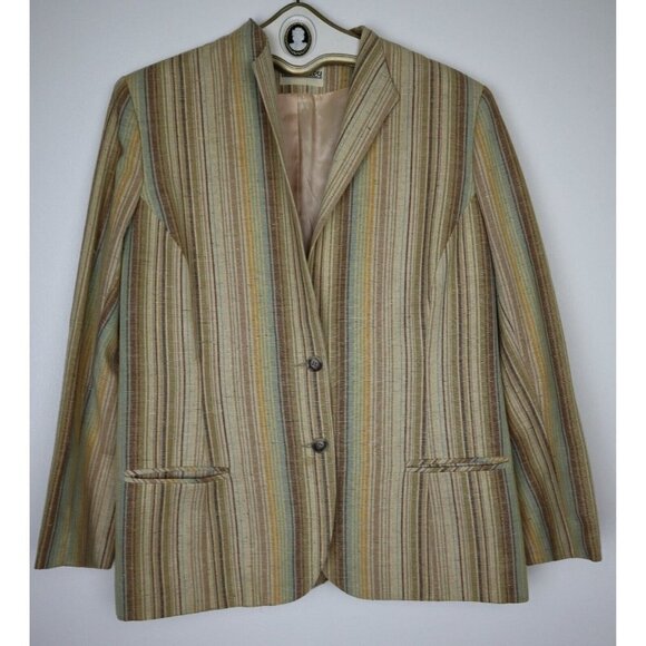 VINTAGE WOMEN'S BEIGE STRIPED BLAZER JACKET - HUNT VALLEY - SIZE 38 - Picture 1 of 4